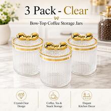 3 Buah Stoples Penyimpanan Kopi dengan Tutup Simpul Pita Elegan, Set Wadah Dapur Plastik Bening Hitam Krem Putih untuk Biji Kopi, Teh, Gula, Permen, Camilan & Pengorganisasian Meja Dapur - View 13