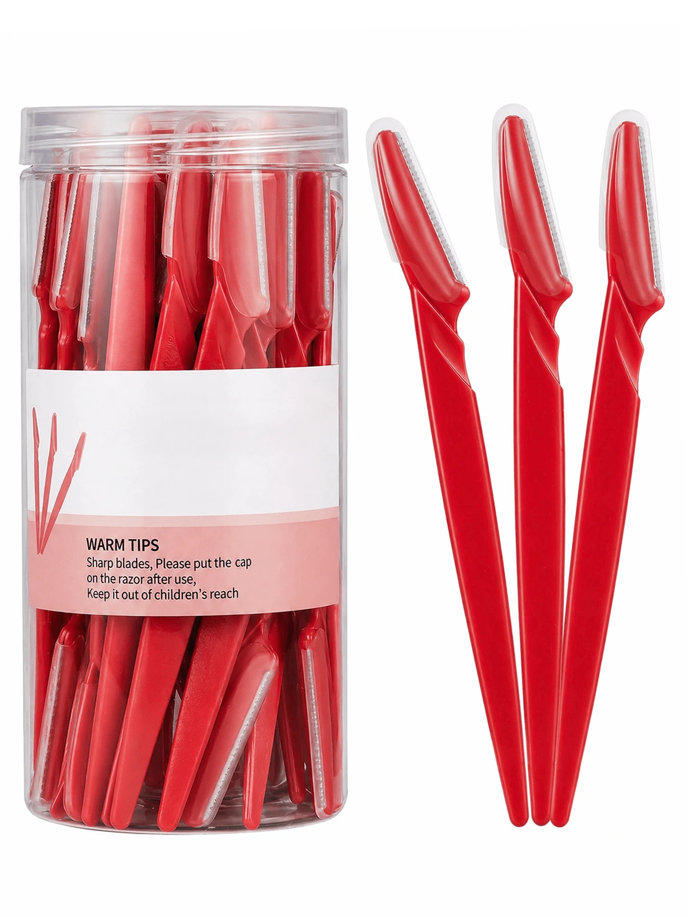 60/30/12/6/3/1件組紅色眉毛修剪器、去角質刮毛器、身體除毛修剪器與面部修容套組，女性眉形修整工具，適合日常使用或旅行，禮品、超值、旅行必備