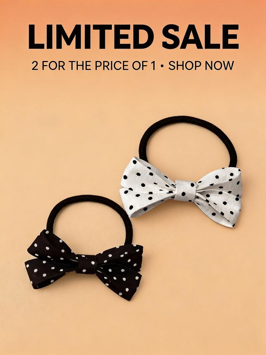 2pcs/1pc Black & White Splatter Hair Scrunchies - French Bow Hair Ties For Women, Vintage Bun Updo Hair Accessories, Elegant Half-Up High Ponytail Hair Ties, Hair Accessories For Daily Bun And Half-Up Hairstyles - Multicolor - View 1