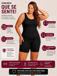 Macacão Feminino Curto Plus Size Alça Larga Gola Careca Zero Transparência Não Marca Fitness Confortável Legging Treino - Preto - Visão 4