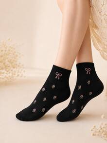 5 Pairs Random Floral Lightweight Short Socks, Soft And Comfortable, Suitable For Daily, Work, Campus, Casual Wear - Multicolor - View 3