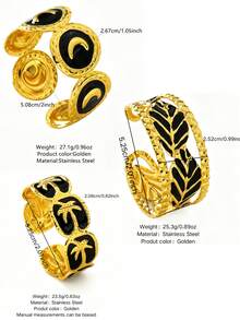 VceTd 1 Set Gentle Style Enamel Craft Pattern Design Stainless Steel Women's Bracelet Suitable For Vacation And Travel - Yellow Gold - View 16