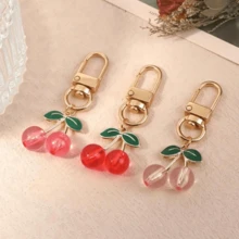 20pcs Mini Cute Cherry Shape Metal Keychain For Backpack Ornaments, Decorative Buckle, Women's Birthday Gifts, Round Plant Theme Design Daily Use Acce - Multicolor - View 3