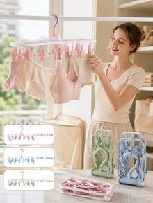 12-Clip Foldable Drying Rack, Travel Hanging Rack, Rotating Plastic Clip Rack, Windproof Multi-Clip, Underwear & Socks Drying Rack, Dorm/Balcony/Bathroom Use, Portable Space-Saving, Towel Rack, 360° Round Hook, Non-Slip, Wardrobe Storage, Camping/Hotel/Home Use, Socks Hanging Rack - Multicolor - View 2