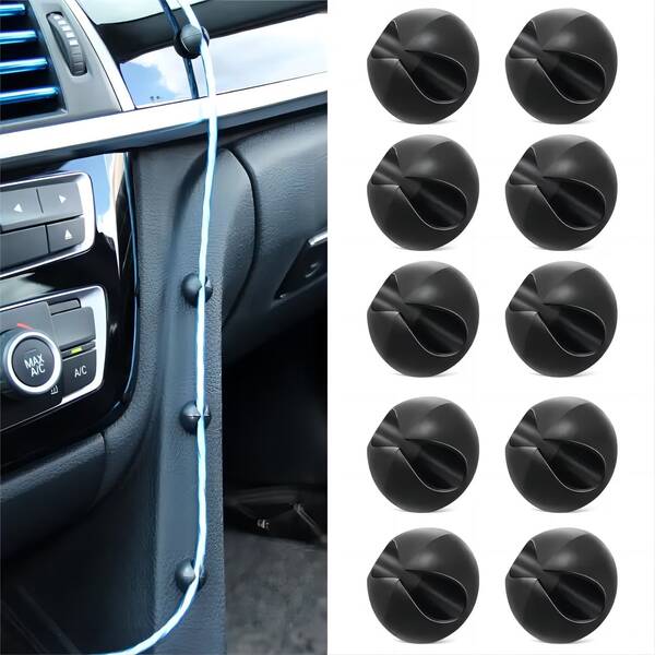 10pcs Black Car Cable Organizer Clips, Dashboard Cable Management Clips, Car Charger And Earphone Cable Storage Clips, Car Interior Accessories