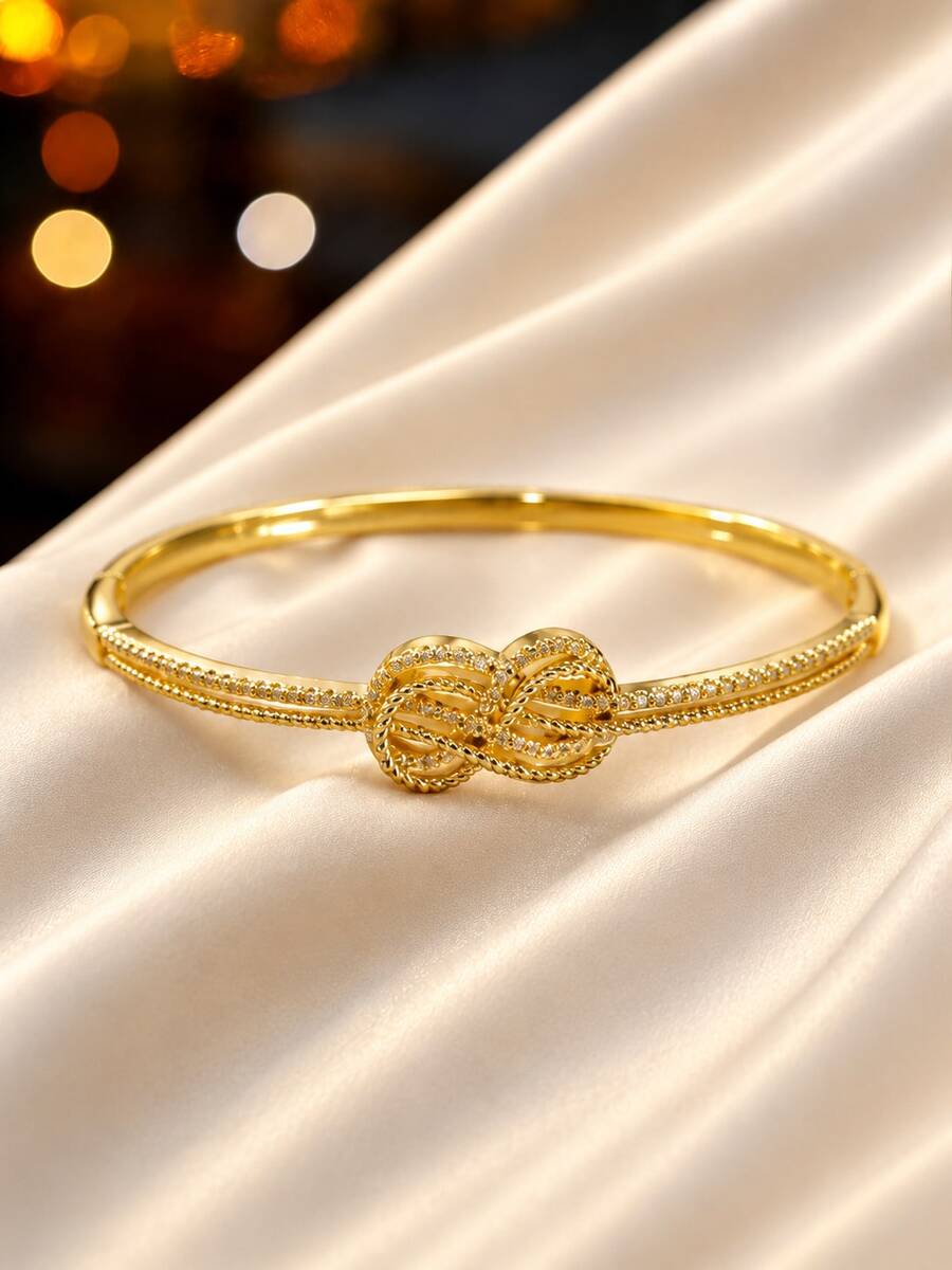 1pc Women's Fashion Twisted Rope Knot Cubic Zirconia Inlaid Clasp Bracelet, Exquisite Luxury Niche Elegant Versatile Date Atmosphere Jewelry - Bracelet - View 1