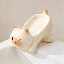 Cute Cartoon Cat Draining Soap Dish, Soft Silicone Rubber Kitten Soap Holder, Bathroom Sink Organizer Storage Decor - Amber-Soap Box - View 3