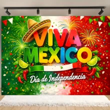 1 pieza Pancarta del Día de la Independencia de México, Decoración de Festividades Mexicanas, Tela de Poliéster, Adecuado para el Día de la Independencia de México, Decoración de Festividades Mexicanas, Fondo de Fotografía, Interior/Exterior, Patio, Pasillo, Decoración de Habitación HMUL - A - Ver 5