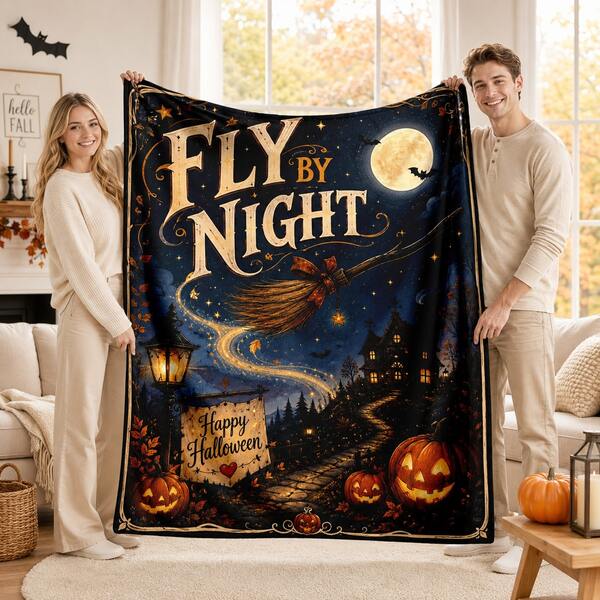 1pc Halloween Theme American Night Scene Magic Broom Flannel Blanket, Soft And Warm Blanket For Nap, Suitable For Sofa, Office, Bed, Camping, Travel, Multi-Purpose Holiday, Birthday, Daily Gift Blanket