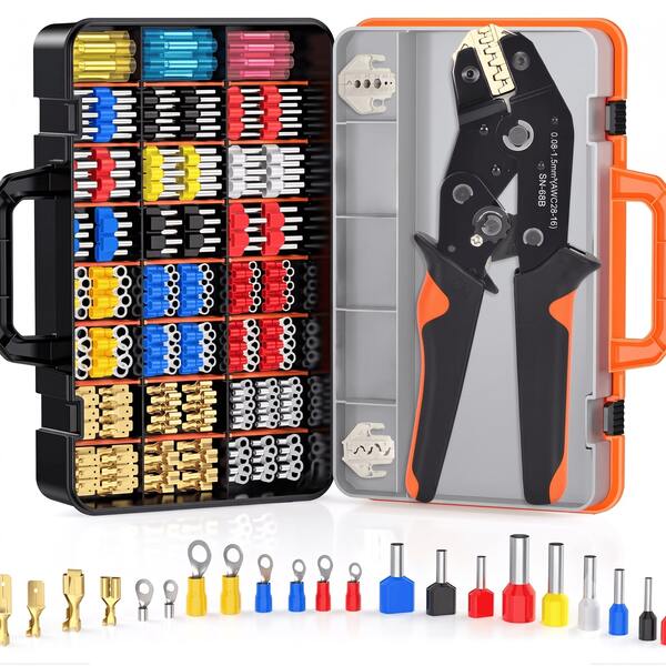 Ratchet Wire Crimper Tool Kit With Interchangable Jaws & Terminals, AWG 28-16 SN-68B Crimping Pliers For Electrical Connectors