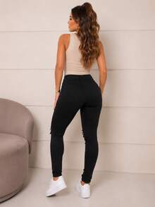 Women's Skinny High-Waisted Jeans With Lycra And Push-Up Effect Basic - 黑淚 - 查看 2