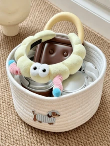 1pc/3pcs Fabric Storage Basket, Suitable For Gift Shop Toy Organization, Seaside Style Seagrass Woven Storage Basket, Bohemian Style, Applicable For Home Storage Decoration, Dorm Desk Storage, Bedside Storage - Dog Basket - View 14