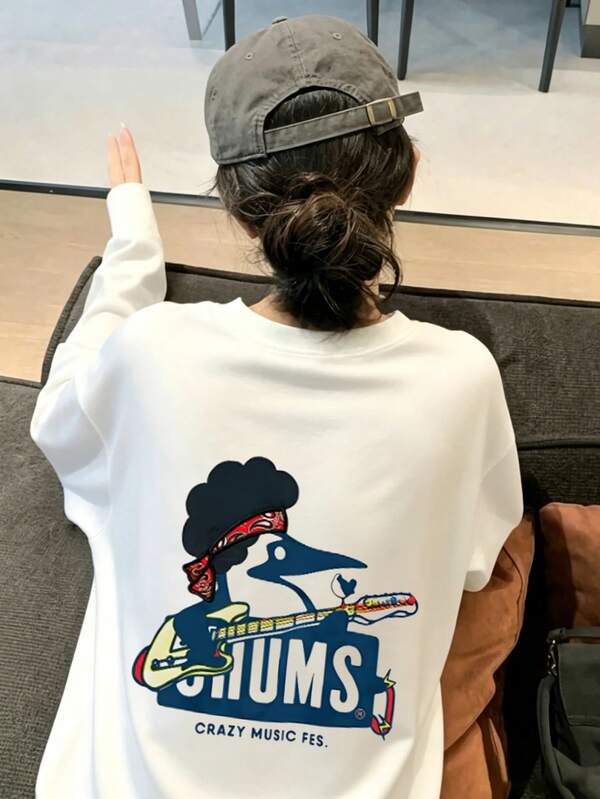 Women's Spring/Autumn Pure Cotton Loose Fit Versatile Round Neck Fashion Casual Cartoon Letter Print Long Sleeve T-Shirt