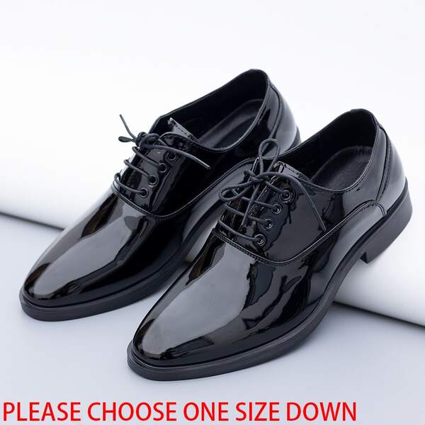 Shiny Lace-Up Dress Shoes For Men, Comfortable Lightweight Formal Oxfords Suitable For Wedding, Prom, And Various Occasions