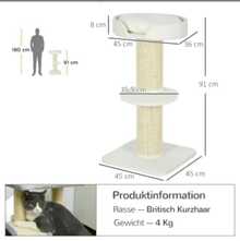 91 Cm Cat Tree With Cat Bed, Cream-Colored Sheep Wool Platform - Creamy White - View 10