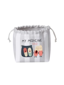 Striped Drawstring Small Medicine Bag, Cute Pill Pattern, Portable Medicine Storage Bag, Travel Medicine Bag, Large Capacity Travel Storage Bag, Cosmetic Bag, Multi-Functional Storage Bag, Medicine Storage, Home Essential Storage, Suitable For Travel, Outings, Camping And Daily Use, Ideal Travel Choice, Unique Birthday Gift, Holiday Gift, Party Gift, Back To School Gift - Multicolor - View 12