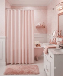 1 PEVA Shower Curtain With 12 Hooks Easy To Clean - Pink - View 3