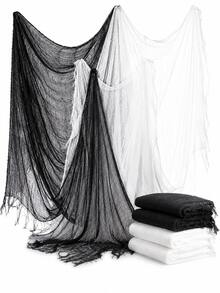 6/3/1pc Black/White Halloween Spooky Gauze, Porch Decor, 30x72 Inch Halloween Tablecloth Gauze, Suitable For Halloween Home Decor And Gothic Wedding Supplies - Black and White Gauze - View 11