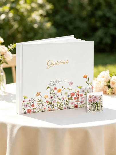 Customizable Blank Guest Book With 48 Double Pages And 40 Pretty Stickers, High-Quality Thick Paper In 21 X 23 Cm Format, Ideal As A Signing Book For Weddings, Birthdays And Family Events.