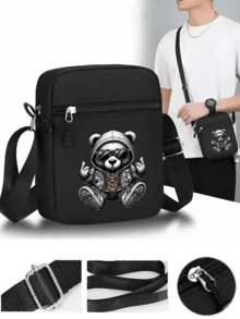 1件/2件裝 Cool Bear 個性化圖案印花中性平帽簷嘻哈棒球帽與斜跨包，街頭時尚戶外運動棒球帽平帽簷帽子與包，可調節，適合日常穿著與禮物 - 彩色 - 查看 3