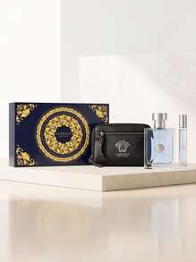 Versace Pour Homme 3 Pcs Gift Set (EDT Spray 100ml+EDT Spray 10ml+ Cosmetic Bag) For Men 3.4oz/100ml+0.34oz/10ml+1pcs - Perfume For Long Lasting Suitable For Birthday, Office, Gift, Daily Use - EDT 3 Pcs Set - View 1