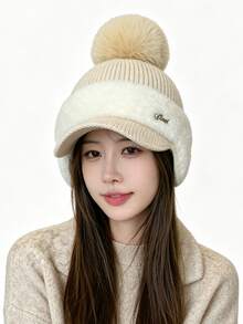 Berretto invernale in maglia con fodera in peluche da donna, adatto per sport all'aperto e abbigliamento casual, stile versatile - Berretto di lana con paraorecchie - Visualizzare 5