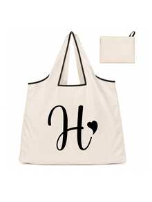 Sac cabas blanc à la mode avec initiale artistique A-Z noire, design avec bordure noire, matériau en taffetas enduit de polyester, sac de courses pliable et portable, sac cabas grande capacité pour femmes avec design facile à plier, convient pour un usage quotidien, les voyages, les vacances, l'école, la rentrée scolaire, le travail et les courses, chariot multifonctionnel, poignée robuste, cadeau pour la fête des enseignants, saison de la rentrée scolaire, fête de l'indépendance, voyage de vacances - Multicolore - Voir 21