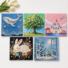 1pc 3D Pearl Diamond Painting Kit, DIY Embossed Rhinestone Mosaic Art Set With Full Accessories, Whale/Castle/Rabbit Tree Pattern Handmade Wall Decor Gift For Girls Home Bedroom Ornament - Multicolor - View 1