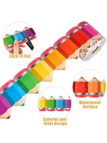 1pc Colorful Self-Adhesive Decorative Paper Border Strip, Suitable For Classroom Bulletin Boards And School Notice Boards, No Extra Glue Needed, Vibrant Multicolor Wall Edge Decoration Strip, Back To School Classroom Decor, DIY Classroom Wall Display - Multicolor - View 6