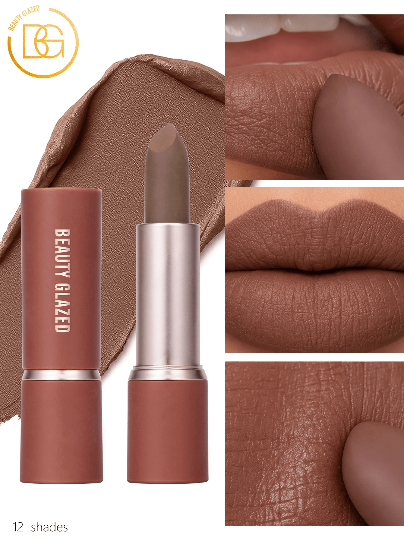 beauty glazed Set de Lápiz Labial Mate, Color Nude, Hidratante, de Larga Duración, Caja de Regalo Cosmético Resistente al Agua - #102 - Ver 1