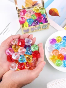 50pcs Transparent Shiny Acrylic Gems And Pirate Treasure Chest, Suitable For Holiday Treasure Hunt Activities, Can Be Hidden In Grass, Beach Or Pool, Perfect For Pool Party And Birthday Gift, Applicable To Various Scenes, Enhancing Joyful Atmosphere - A - View 3