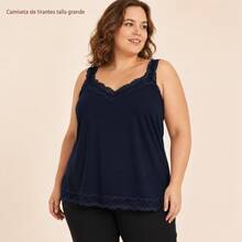 VOGRAC ModaMujer Plus Size Lace Strap Tank Top EU 44-60, Loose Fit, V-Neck, Soft And Lightweight Polyester, Casual Top For Spring And Summer All Year Round - Navy Blue - View 4