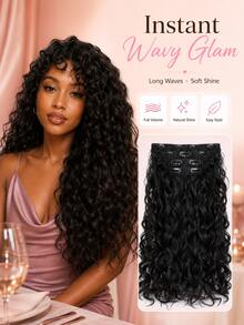 Black Soft Curly Clip In Hair Extensions Natural Blend Soft Touch Easy Wear Synthetic Hair Pieces Daily Fashion Hair Accessory Soft Waves,Natural Blend - Natural & Black - View 2