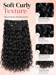 Black Soft Curly Clip In Hair Extensions Natural Blend Soft Touch Easy Wear Synthetic Hair Pieces Daily Fashion Hair Accessory Soft Waves,Natural Blend - Natural & Black - View 8