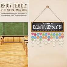 1 Set Wooden Birthday Reminder Calendar Board, Multi-Function Party Gift Set, Cute Back To School Classroom Decor, Birthday Tracking Board With Heart/Round Labels, Wall Hanging Birthday Calendar - Multicolor - View 6