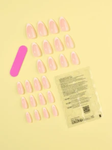 24pcs French Yellow Press-On Nails, Minimalist Almond Shape Short Fake Nails, Manicure Set With 1 Adhesive Sticker And 1 Nail File, Suitable For Daily Wear - Multicolor - View 2