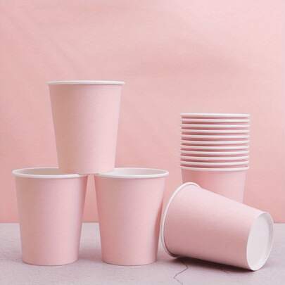 24 Or 48 Pink Paper Cups, 9oz Capacity, Perfect For Coffee And Tea. These Disposable Cups Are Suitable For Cold And Hot Beverages, Ideal For Birthday Parties, Weddings And Other Occasions