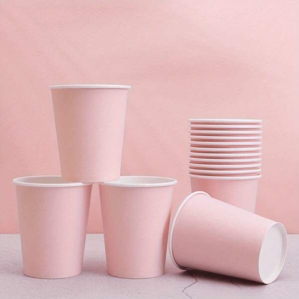 24 Or 48 Pink Paper Cups, 9oz Capacity, Perfect For Coffee And Tea. These Disposable Cups Are Suitable For Cold And Hot Beverages, Ideal For Birthday Parties, Weddings And Other Occasions