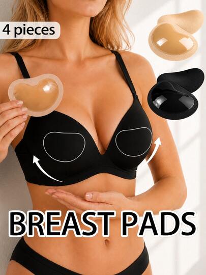 4pcs Self-Adhesive Silicone Breast Pads, Sticky Breast Lift Inserts, Waterproof Pads, Suitable For Women's Sportswear, Swimwear, Bikini, Dress