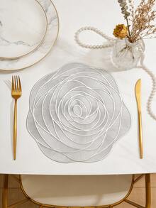 1-6pcs Gold Rose Hollow Placemats, Luxury Modern PVC Irregular Flower Heat-Insulating Non-Slip Table Mats, Suitable For Wedding, Dinner Party, Christmas, Valentine's Day Table Decor, All Seasons - Multicolor - View 10