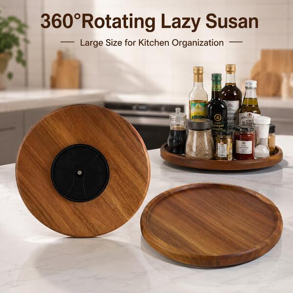 360° Rotatable Round Wooden Turntable, Multifunctional Spice Storage Tray For Kitchen Counter, Cabinet & Bathroom, Easy To Clean, Ideal Gift For Father's Day, Housewarming & Birthday