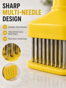 3PCS Meat Tenderizer - Stainless Steel Needle Tenderizer Beef, Pork & Chicken, Ergonomic Grip Handle, Kitchen Tender Meat - Yellow - View 4
