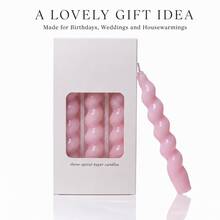 1 Box 3pcs Twisted Spiral Taper Candles, 18cm/7.1in, 2cm Base Diameter, Smokeless & Dripless, Unscented Decorative Dinner Candles For Wedding, Table Centerpiece & Home Decor - Pink - View 3