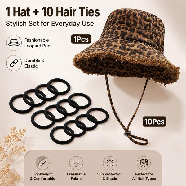 11 piezas/Sombrero de cubo de ala ancha con estampado de leopardo para mujer, sombrero de protección solar UV de moda, gorra de playa de verano para viajes, vacaciones & uso diario al aire libre