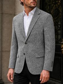 Blazer Kasual Pria, Kancing Tunggal 2 Kancing, Jaket Jas Bisnis, Pakaian Luar Kasual untuk Perjalanan Sehari-hari, Pernikahan - Grey - View 9