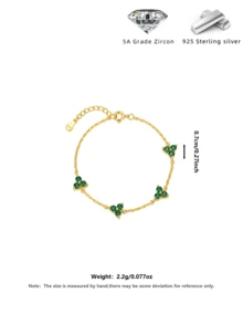 2pcs/Set S925 Sterling Silver Clover Cubic Zirconia Diamond Bracelet And Necklace, Women's Silver Jewelry, Suitable For Women And Girls, Four-Leaf Clover Lucky Design For Daily Wear, Casual, Travel, Party, Collection, Comes With Exquisite Gift Box - Green - View 4