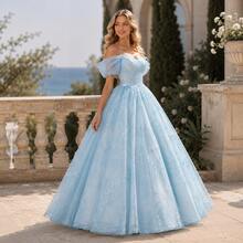 Women's Cocktail Dress Sky Blue Off Shoulder Ball Gown Puffy Sleeve Princess Prom Evening Dress Quinceanera Formal Gown,Birthday Parties, Banquets - Sky Blue - View 3