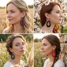 10 Pairs/Sets Wooden Hollow Teardrop Earrings, Suitable For Mother's Day And Daily Gifts. - Gold Hoop Earrings - View 7