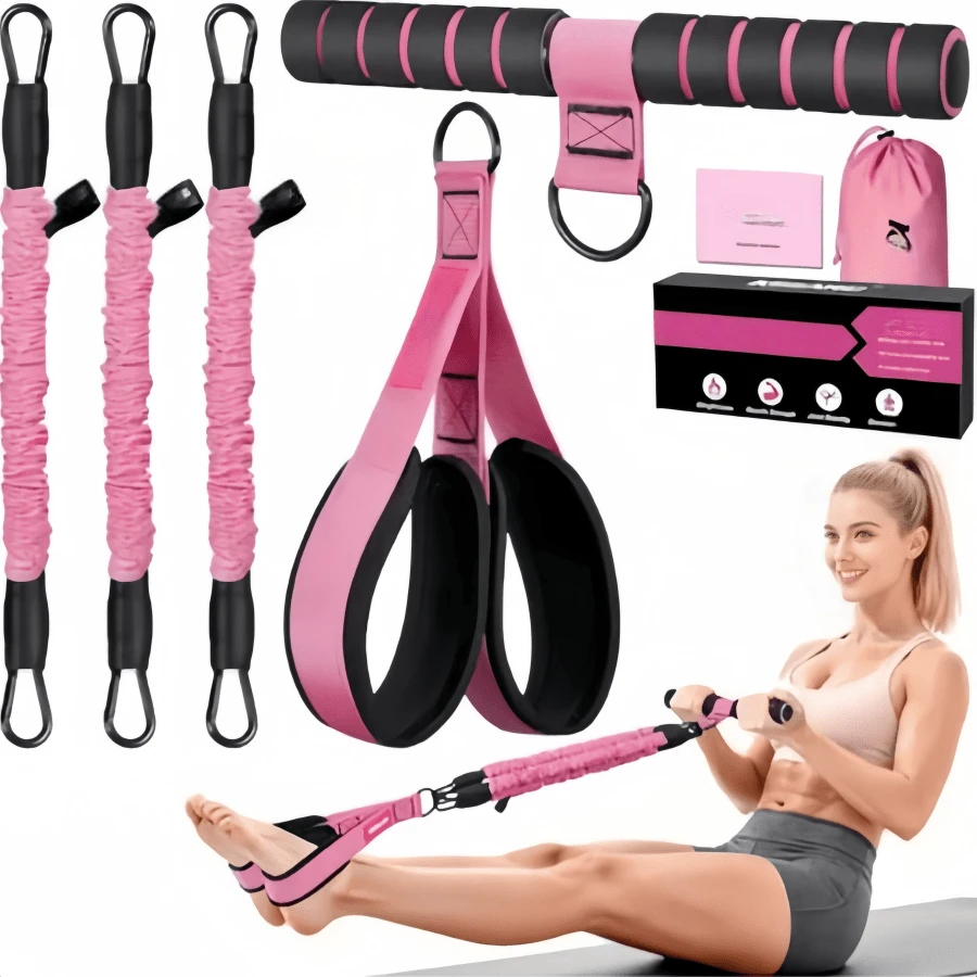 Multifunctional Foot Pedal Resistance Band Set With Handles And Leg Training Straps, Sit-Up Assist Device, Home Yoga Fitness Stretching Rope For Waist, Abdomen, Legs And Arms Shaping - A - View 1
