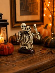 Spooky Skeleton Figurine Decor, Halloween Resin Tabletop Statue With Selfie Pose, Cute Gothic Couple Ornament For Fireplace Mantel, Bookshelf, Entryway Table, Halloween Party Centerpiece And Fall Home Decor - Multiple Styles - View 1